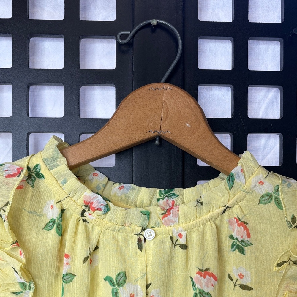 💛 LOFT Yellow Floral Ruffle Sleeveless Lined Top Women Small Flowy 💛 - Picture 3 of 15